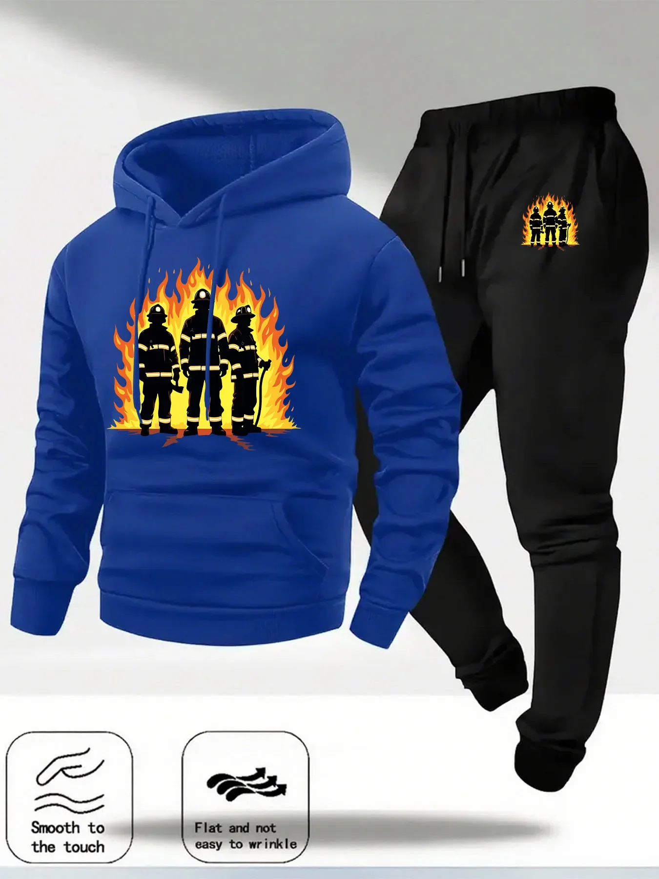 2026 Firemen Letter Printed Sportswear Set Men's Hooded Sweatshirt Long Pants Set Spring and Autumn Winter Warm Suit