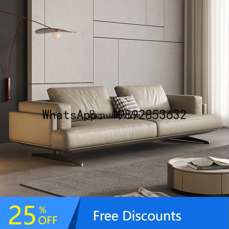 

minimalist leather sofa modern simple household living room size apartment sofa light luxury suspended high-footed