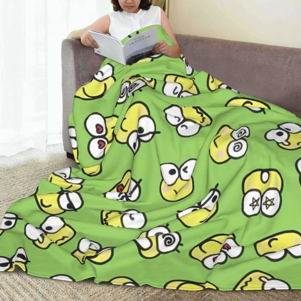 Keroppi Big-Eyed Frog Super Warm Blankets Airplane Travel Plush Throw Blanket Aesthetic Outdoor Flannel Bedspread Sofa Bed Cover