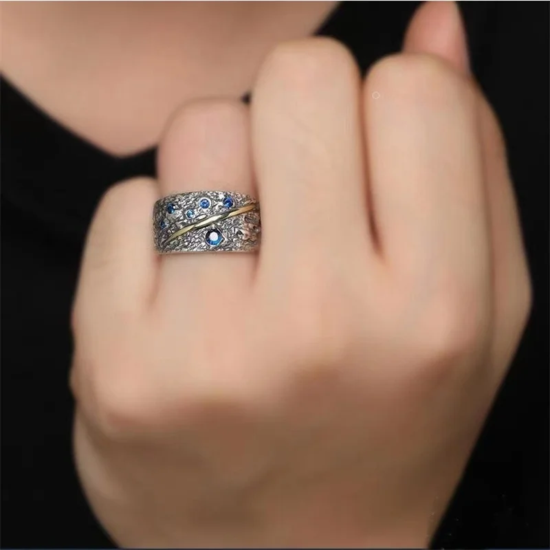 Men's Personalized Retro Wide Starry Sky Ring