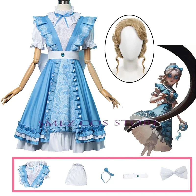 Anime Identity V Alice Deross Cosplay Costumes Game Reporter Dream Alice Blue Dress Wig Set Party Maid Uniforms for Woman