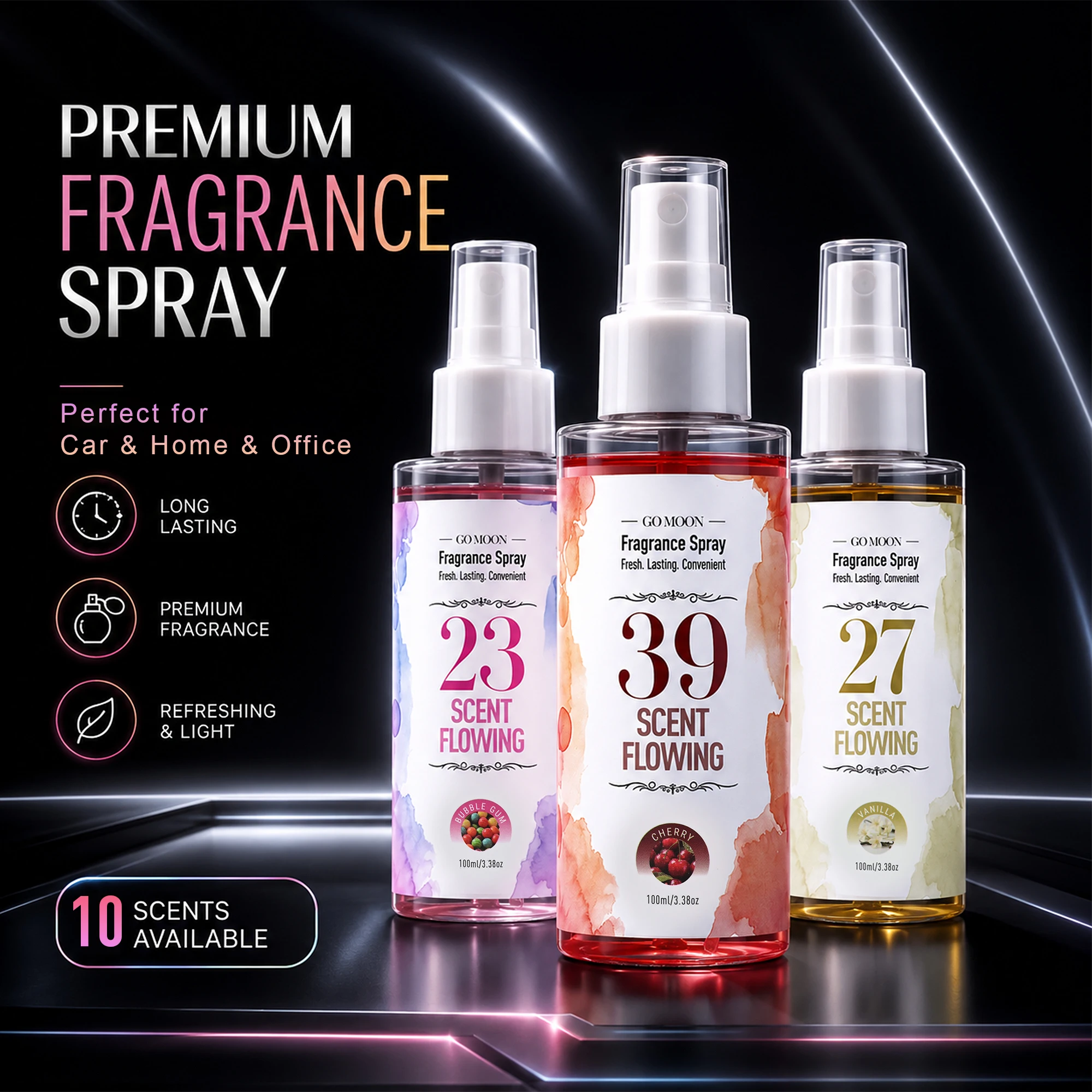 10 Blumen- und Fruchtduft-Autoduftspender, 100ml/3,38oz Langanhaltender Duft, Lufterfrischer, Geeignet für Zuhause, Auto, Geschenke