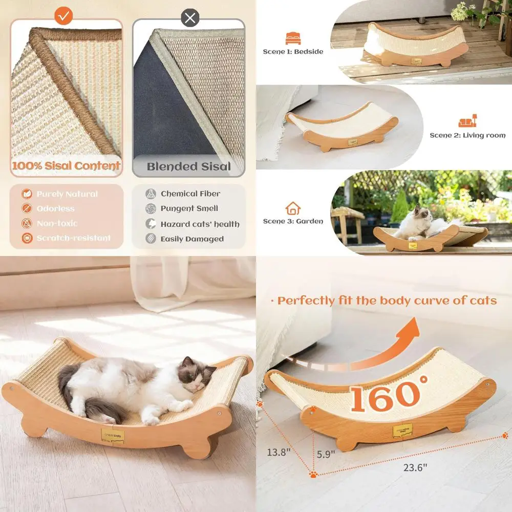 

Natural Sisal Cat Scratching Lounge, Large Wooden Furniture for Indoor Cats
