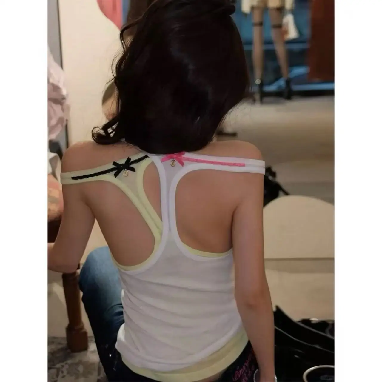 Honey Back to 2000s 「A Staple Piece」Y2K Sheer Tank Top with a Clever Design on the Back