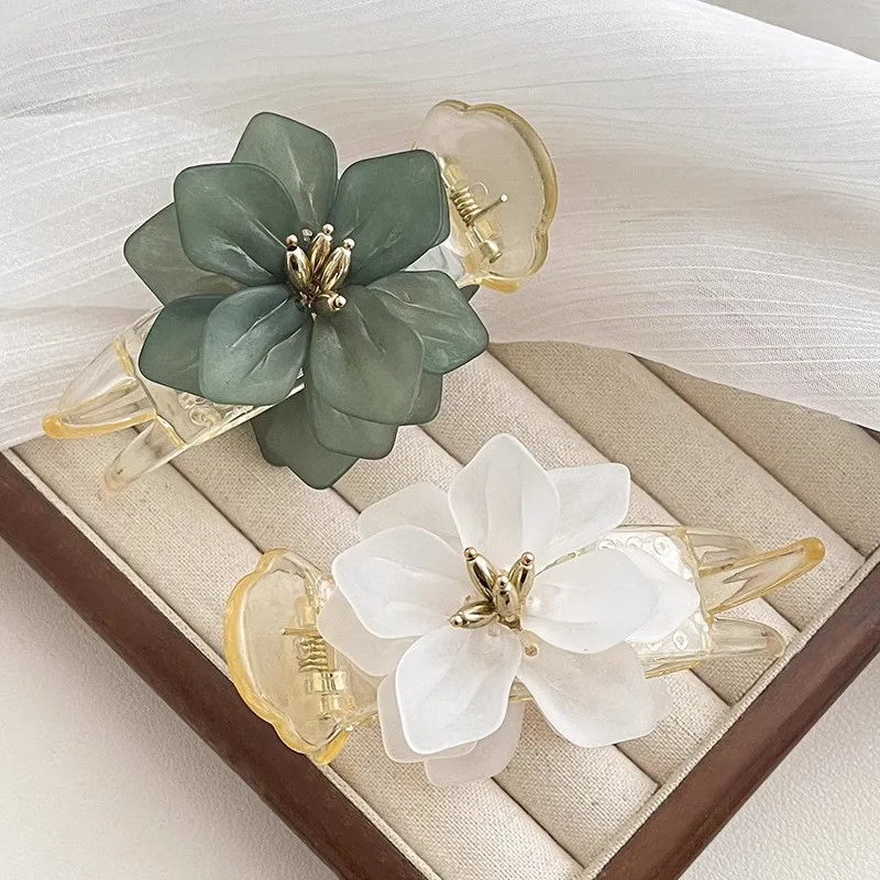 مشابك شعر أكريليك من كاميليا، مخالب شعر أنيقة على شكل زهرة القرش، شعر نسائي منخفض على شكل ذيل حصان