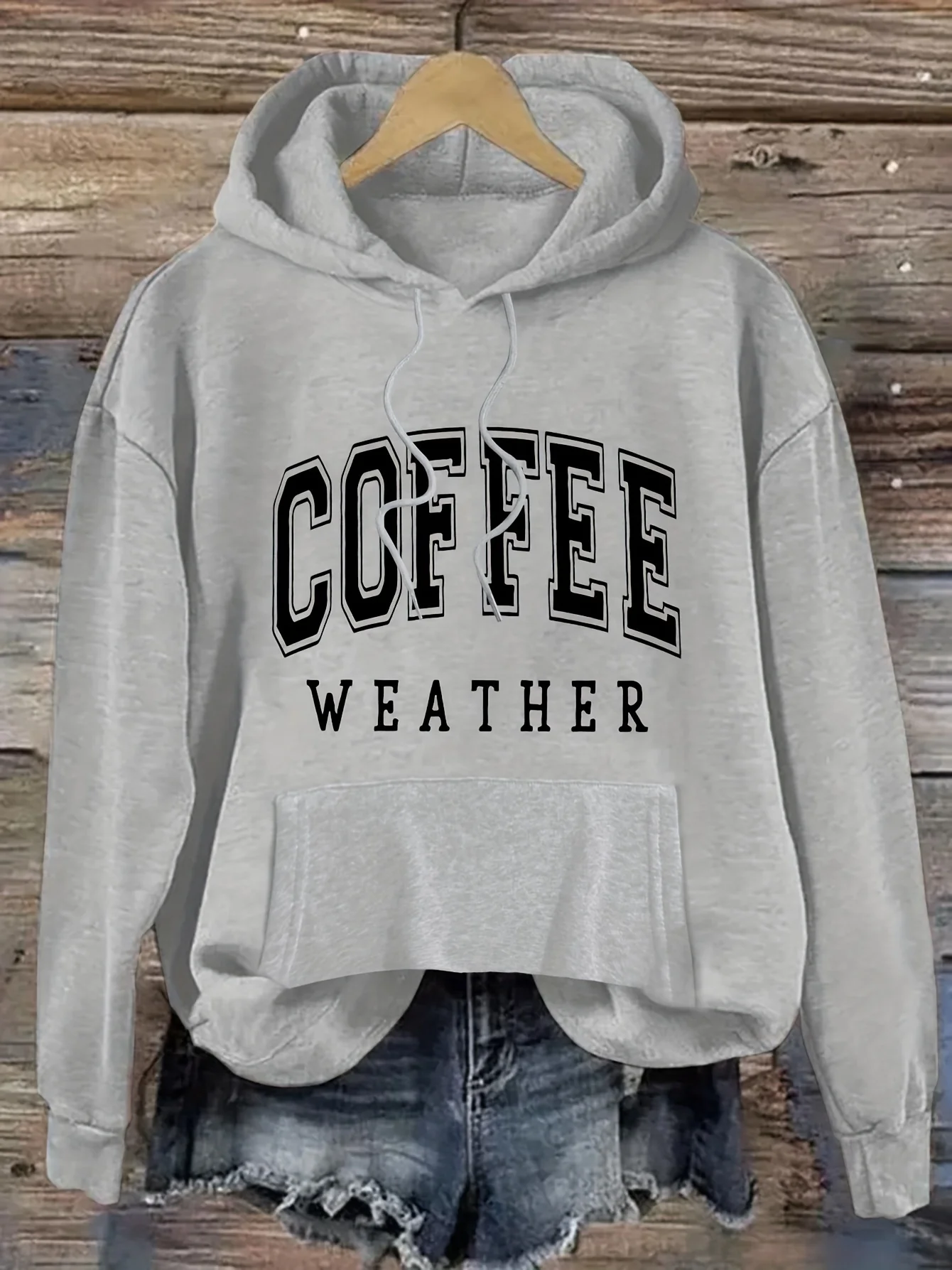 Women's casual and fashionable hoodie COFFEE WEATHER letter pattern loose hoodie Casual HipHop Sweatshirt Harajuku Unisex