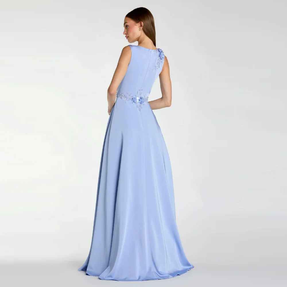 Customized  Charmeuse Sash Pleat Flower Beading Mother of The Bride Dress A-line Scoop Neck Long Wedding Guest Gown image 5