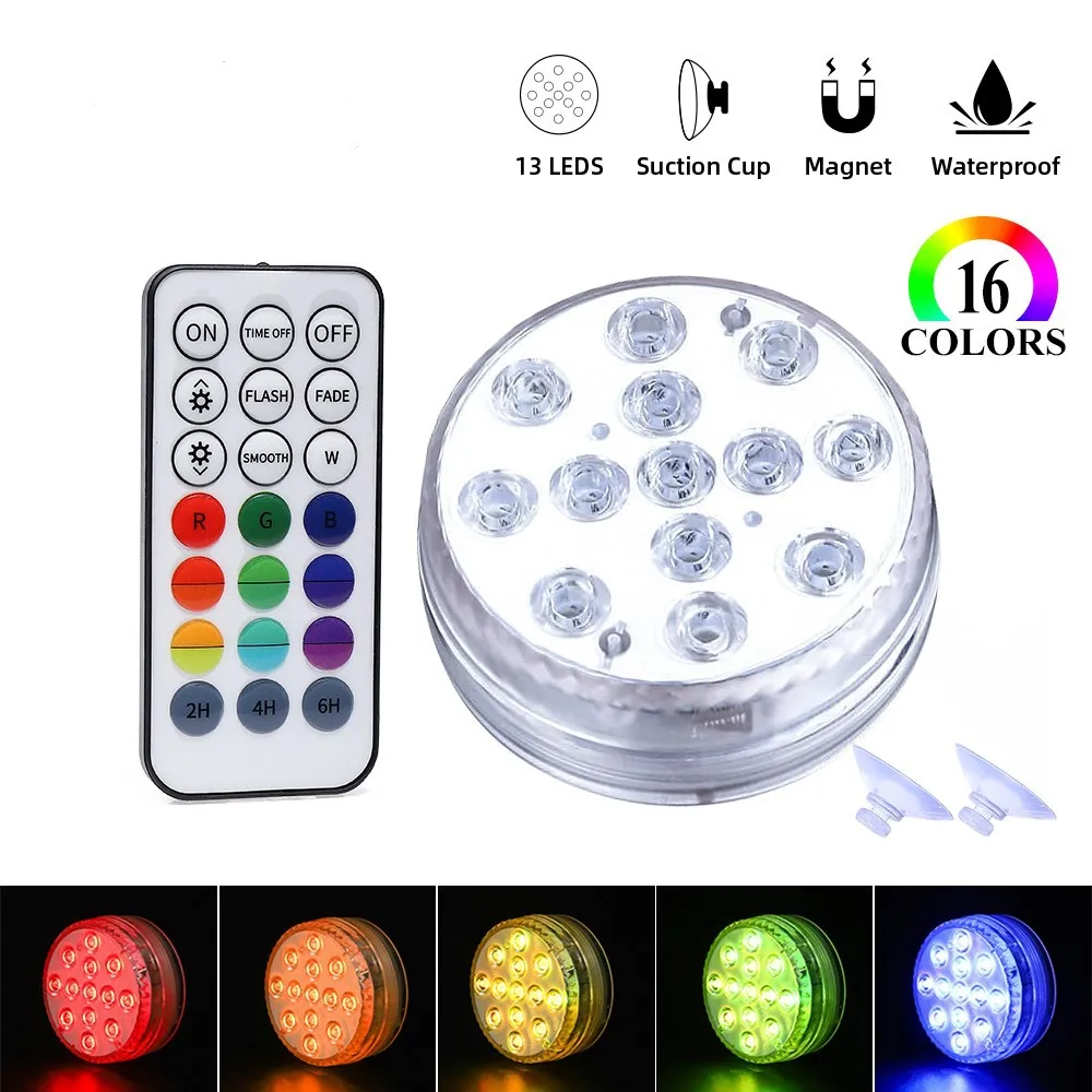 Battery Under Water Ip68 Waterproof Suction Cup Swimming Pool Light Led Underwater Light Submersible Led Light Remote Controlled