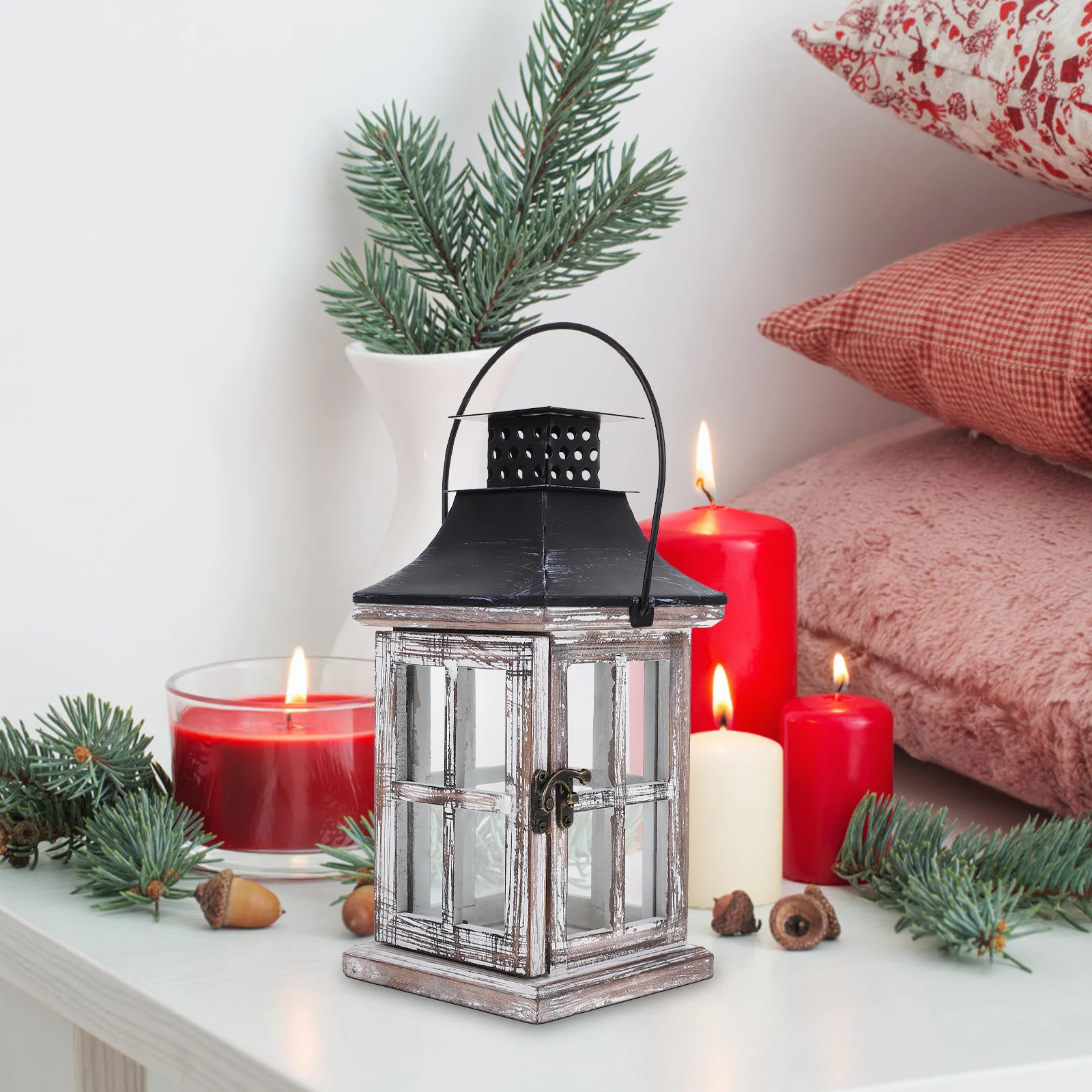

Wooden Lantern Sturdy Compact Practical European Style Romantic Home Stand Desktop Ornament Table Centerpiece