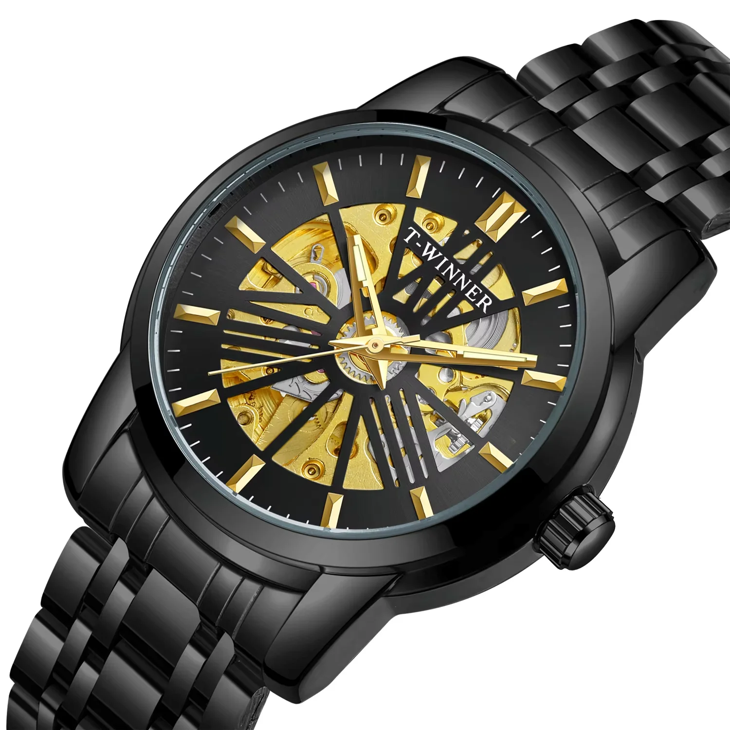 Winner Men's Leisure Automatic Mechanical Watch Wristwatch Mechanical Movement Gold Mechanical Watch