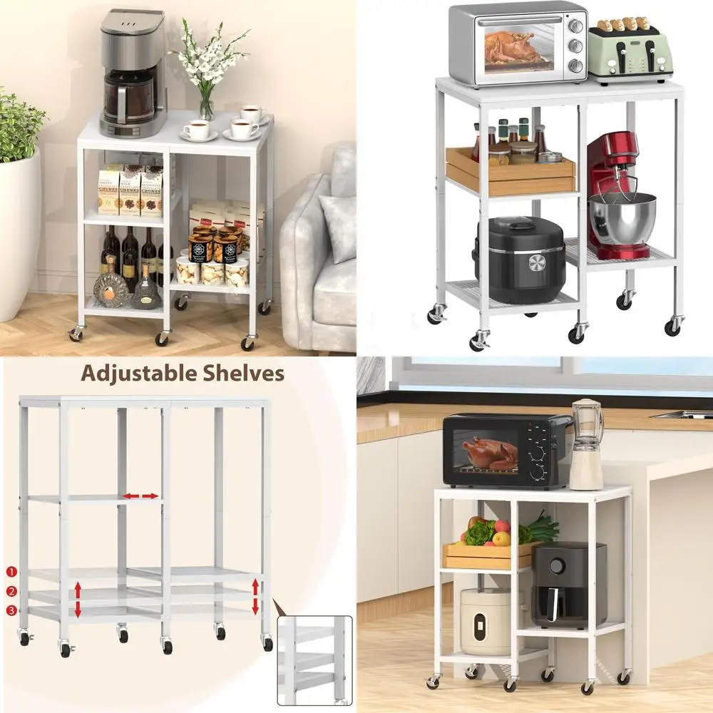 

Rolling Kitchen Cart with Storage, Coffee Bar Table, 4-Tier Oven Rack, Utility Trolley for Home Office