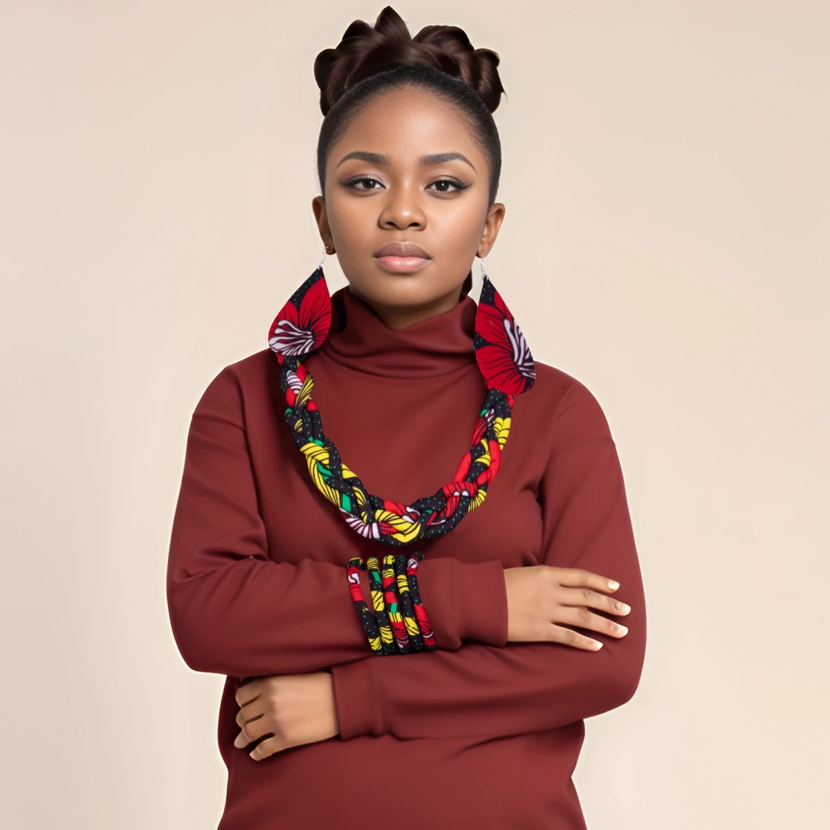 BRW Ankara Bangles Earrings and Necklaces Set Bracelet Necklce Hhop Earrings African Ankara Fabric Handmade Jewelry Gift Wyb1012