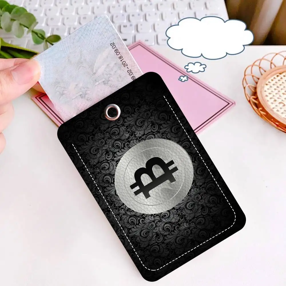 Porte-clés de dessin animé B-Bitcoin avec porte-carte d'accès, étui de protection pour carte bancaire d'identité et de repas de Bus pour la sécurité