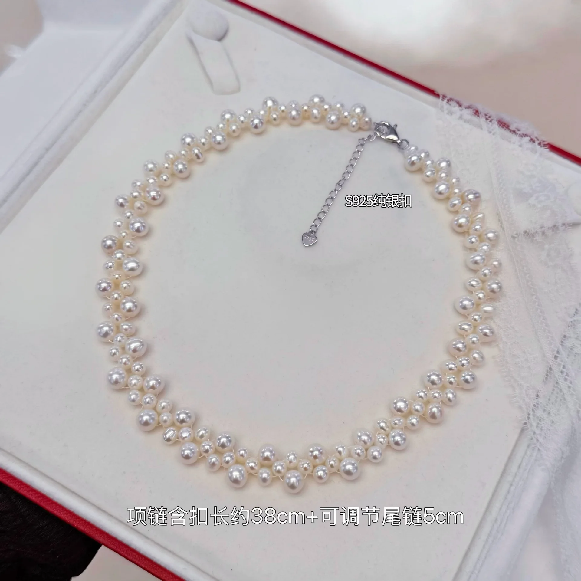 Hand‑Woven Wavy Natural Freshwater Pearl Necklace, S925 Silver Adjustable Extension Chain Vintage Choker For Women