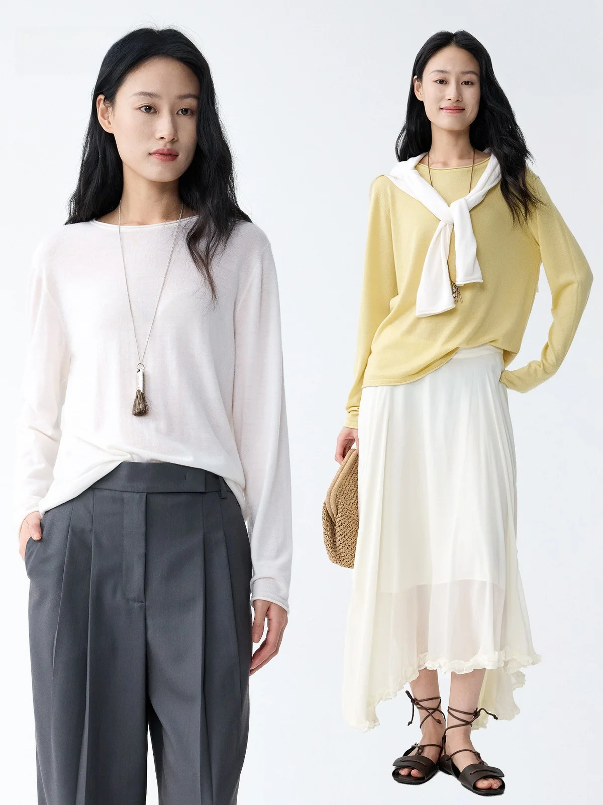 

Marllen100 New Australian Wool Long Sleeve Base Shirt Women's Soft Wool Knitted Sweater Commute Style Loose Fit Winter Fashion