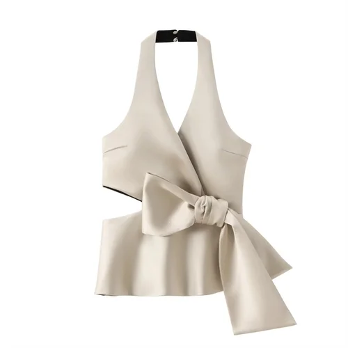 Chaleco sin mangas montado en el cuello para verano, Tops de tubo elegantes, corsé con lazo grande y hombros descubiertos, chaleco Sexy sin espalda, Tops de moda para oficina para mujer