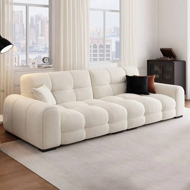 Fabric sofa living room size apartment puffs cream wind candy modern simple wide sitting deep new straight sofa