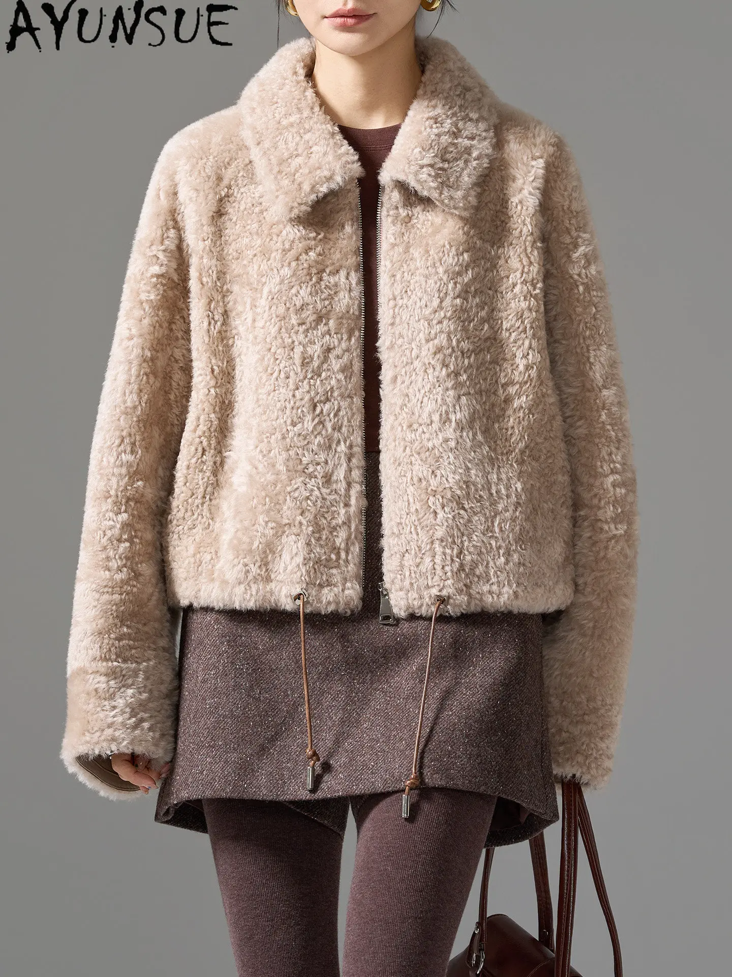 AYUNSUE Natural Sheepskin Fur Womens Coats Real Fur Coat Winter Jacket Luxury Clothes Women Short Loose Fit 2026 Пальто Женское
