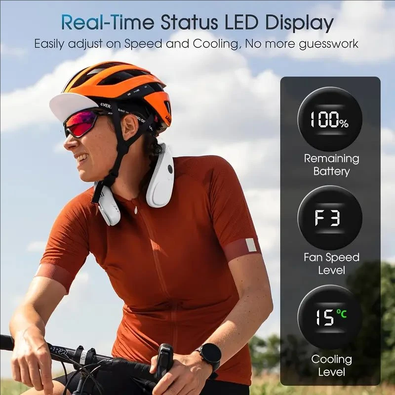 مروحة رقبة محمولة قابلة لإعادة الشحن عبر USB مع 360 درجة °   تبريد كامل الجسم، بطارية 5200 مللي أمبير في الساعة، تدفق هواء قابل للتعديل، تصميم مدمج - مثالي لـ