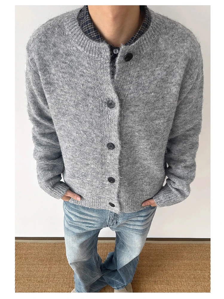 

Soft Cozy American Sle round Ne Knitted Sweater Coat Single Button Casual Knitwear for Couples Autumn Season ex