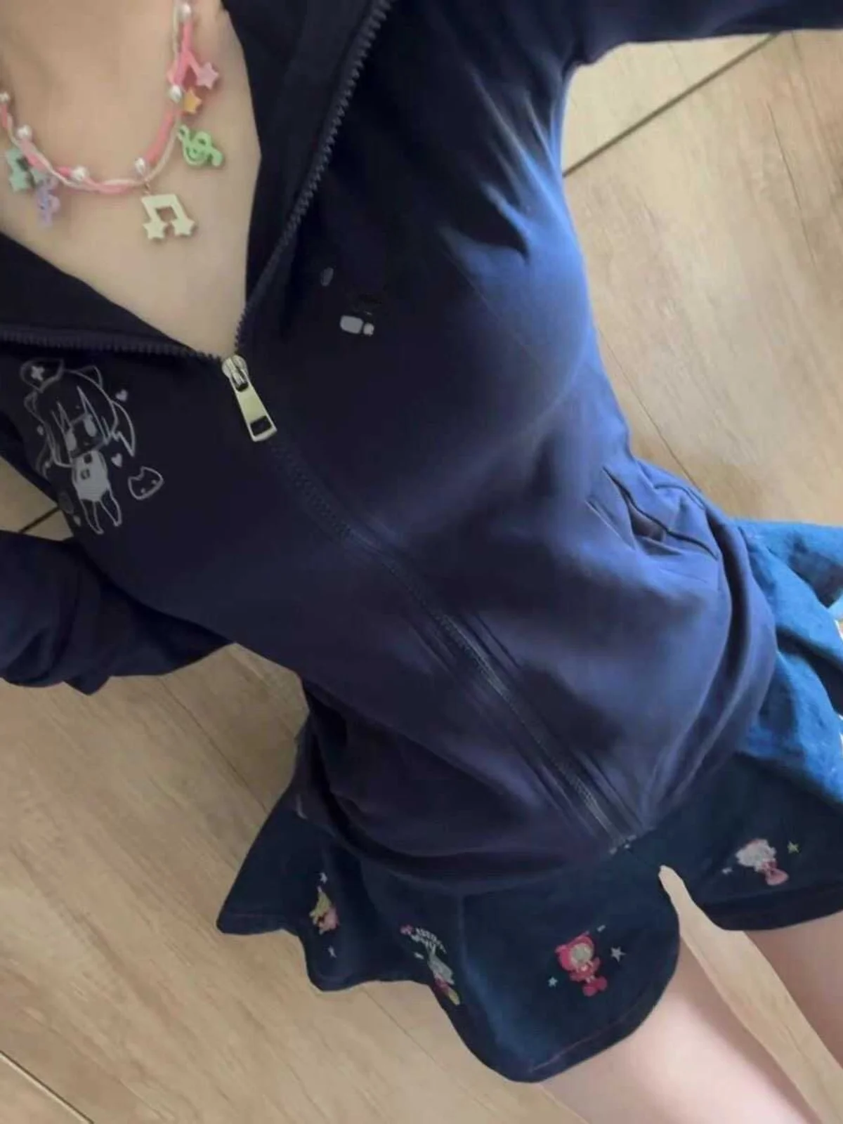 

Street Sle Slim Fit Long Sve Hoodie Jaet Thin Autumn Winter Women's Student Faionable Casual Cartoon Print Top