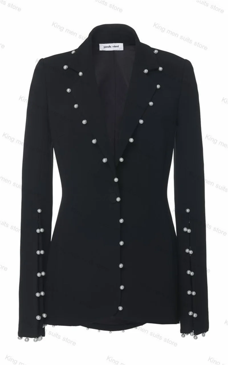 Conjunto de traje de perlas negras para mujer, Blazer de 2 piezas + Pantalones, chaqueta Formal de oficina para mujer, pantalones de manga dividida, vestido de graduación hecho a medida, abrigo