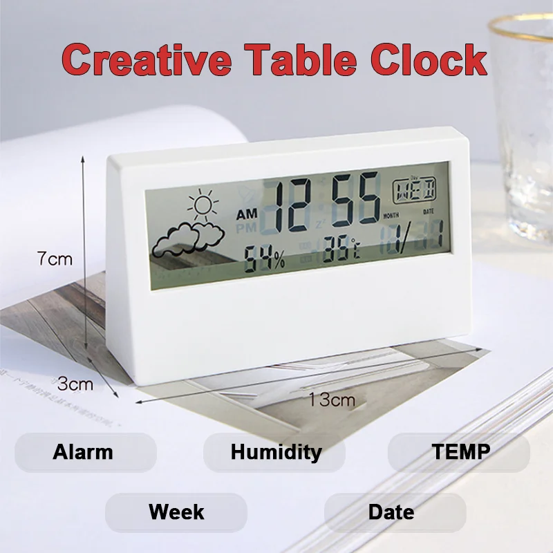 Thermomètre LCD thermo-hygromètre affichage météo créatif réveil numérique Transparent horloge de Table Station météo pour la maison