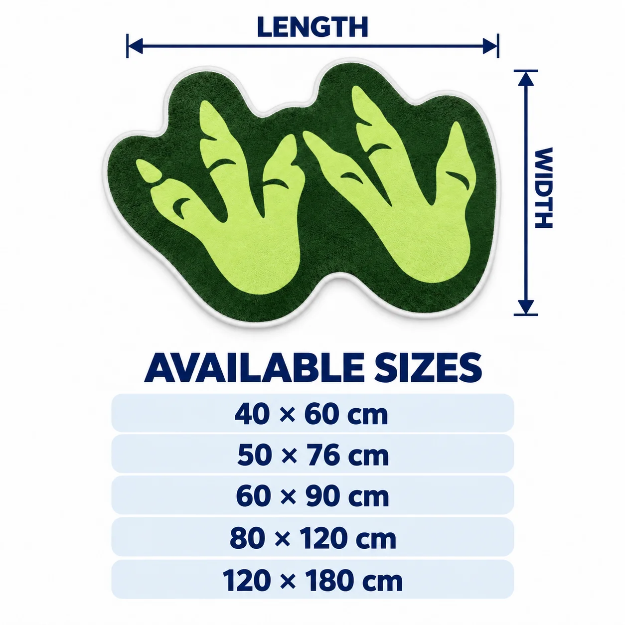 Green Abstract Dinosaur Footprints Shaped Area Rug, Soft Non-Slip Floor Mat for Bedroom, Living Room, Studio and Entryway Decor