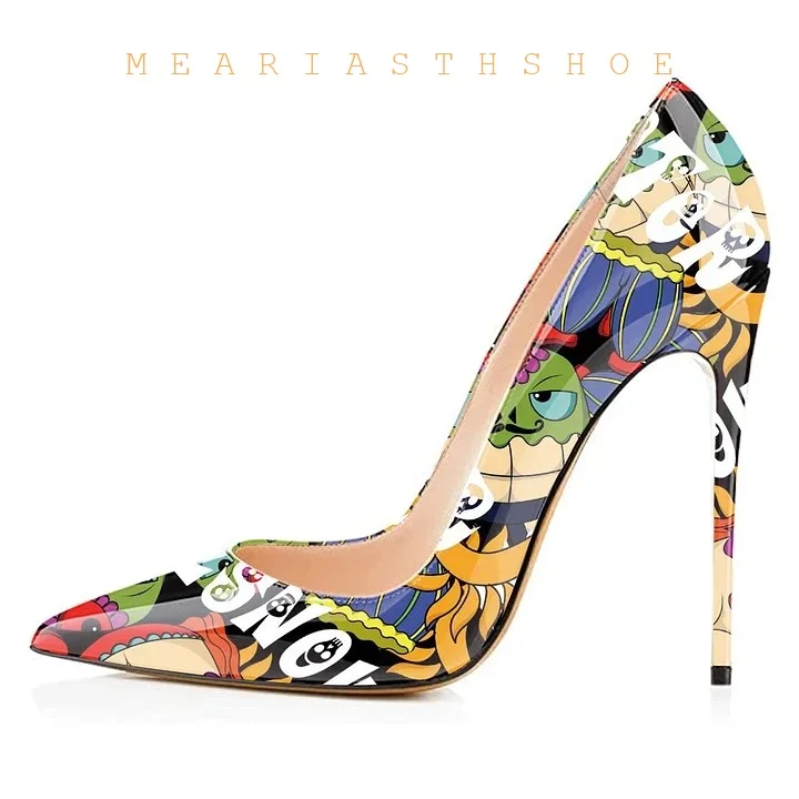 

Модные женские туфли-лодочки с принтом, цветные, с острым носком, роскошные, высококачественные, для офиса, на шпильке, для вечеринок, свадебные, сексуальные, большие размеры до 44