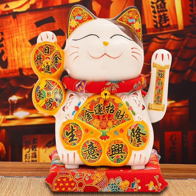 

Fortune Cat Ceramic Ornament Automatic Waving Opening Gift Shop Cashier Front Desk Living Room Lucky Home Decor Figurine