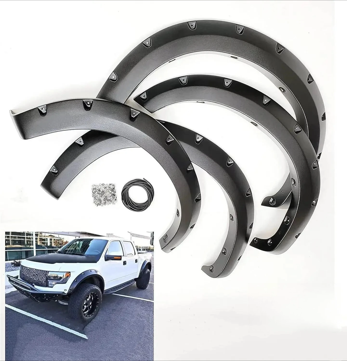 Wheel Arch Flares for 2009-2014 for FORD F150 for RAPTOR 4x4 Textured Pocket Style Wheel Arch Covers Protector Vent Trim