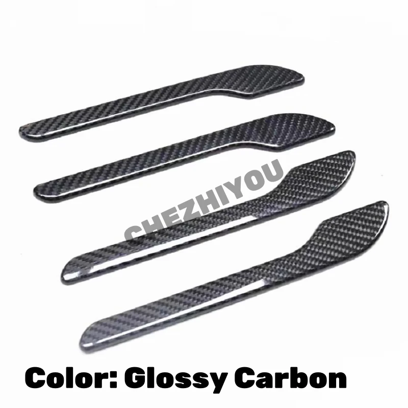 Real Carbon Fiber Car Door Handle Cover Trim For Tesla Model 3 2017-2021 Model Y 2021 Sticker Glossy Black Forged Carbon