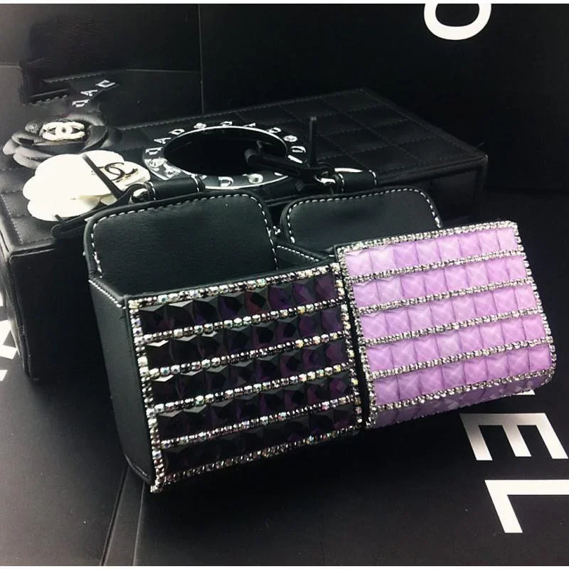 Bling Diamond Car Organizer Box Air Vent Hanging PU Storage Bag Phone Holder Car Seat Back Storage Bag Car Interior Accessorie
