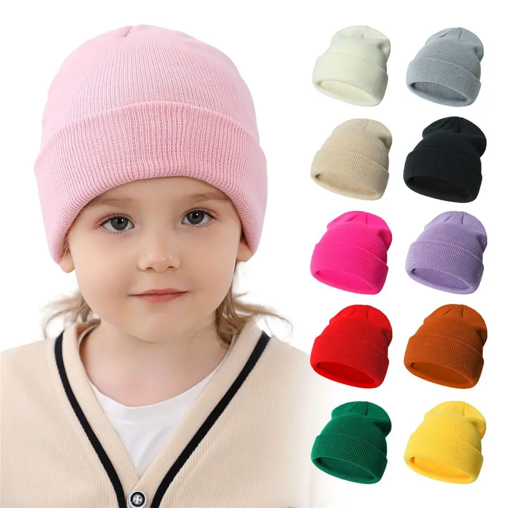 

Fashion Solid Kids Winter Hat 2-6 Years Soft Knit Warm Beanies Children Ski Hats for Boys Girls