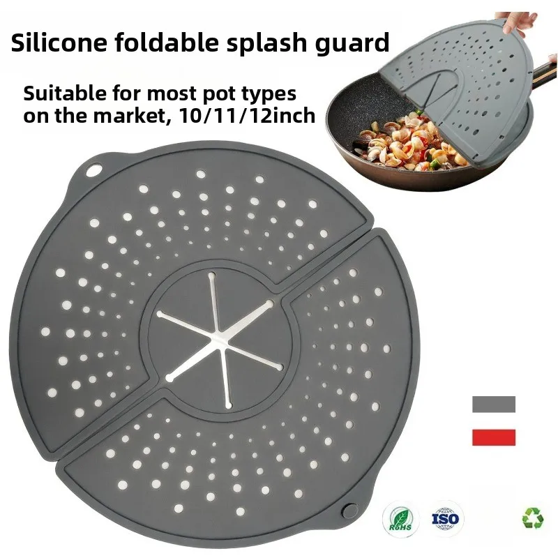 Food Grade Foldable Silicone Splatter Screen Lid, Dishwasher Safe Pan Cover, Fits Frying Pans Up To 12 Inch