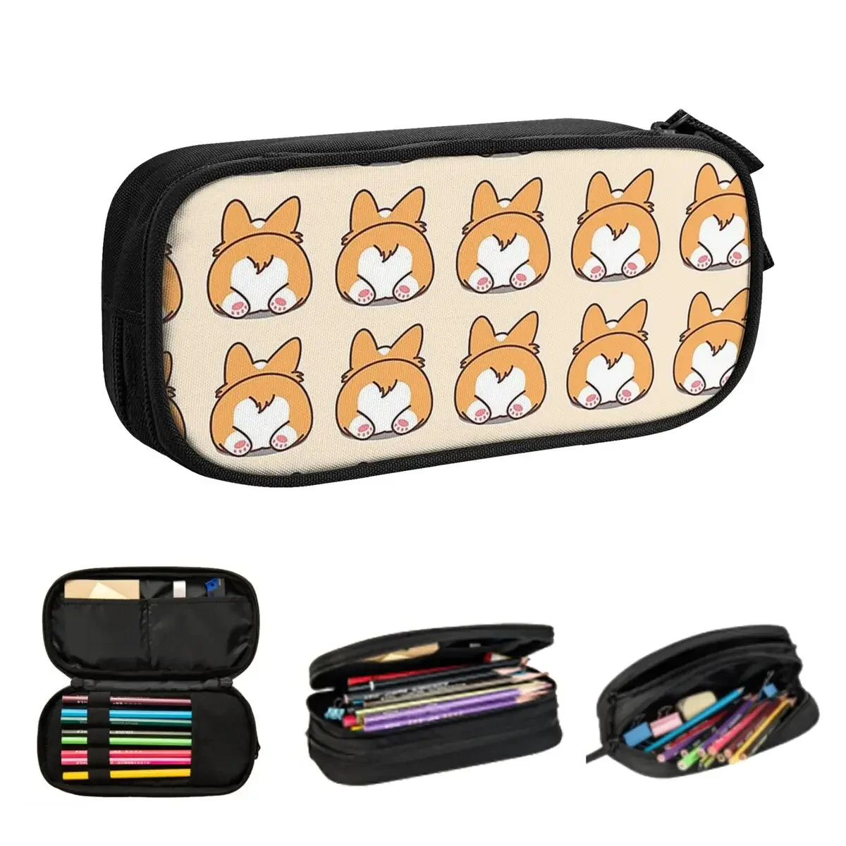 Cute Corgi Butt Pencil Cases Large Capacity Pen Bags Pen Box Pencil Pouch For Boys Girls Students Stationery School Office