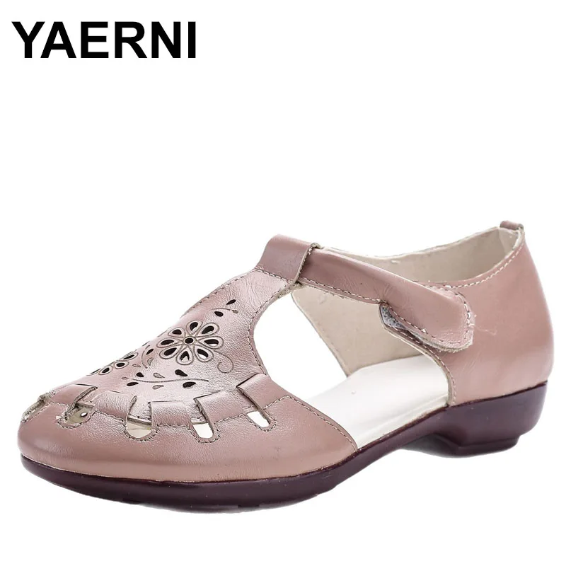 

Flat Sandals Hollow Out Soft-soled Cowhide Women's Plus Size 41 42 Genuine Leather Summer New Sandals Flowers