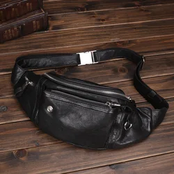 Sheepskin Men's Bag Leather Mobile Phone Fanny Pack Large Capacity Sports Multi-function Cashier Men's Leather Purses AndHandbag