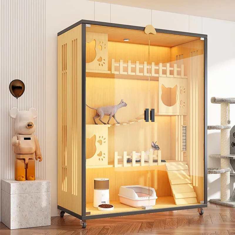 

Cat villa large free space cage household cabinet indoor with toilet climbing frame integrated