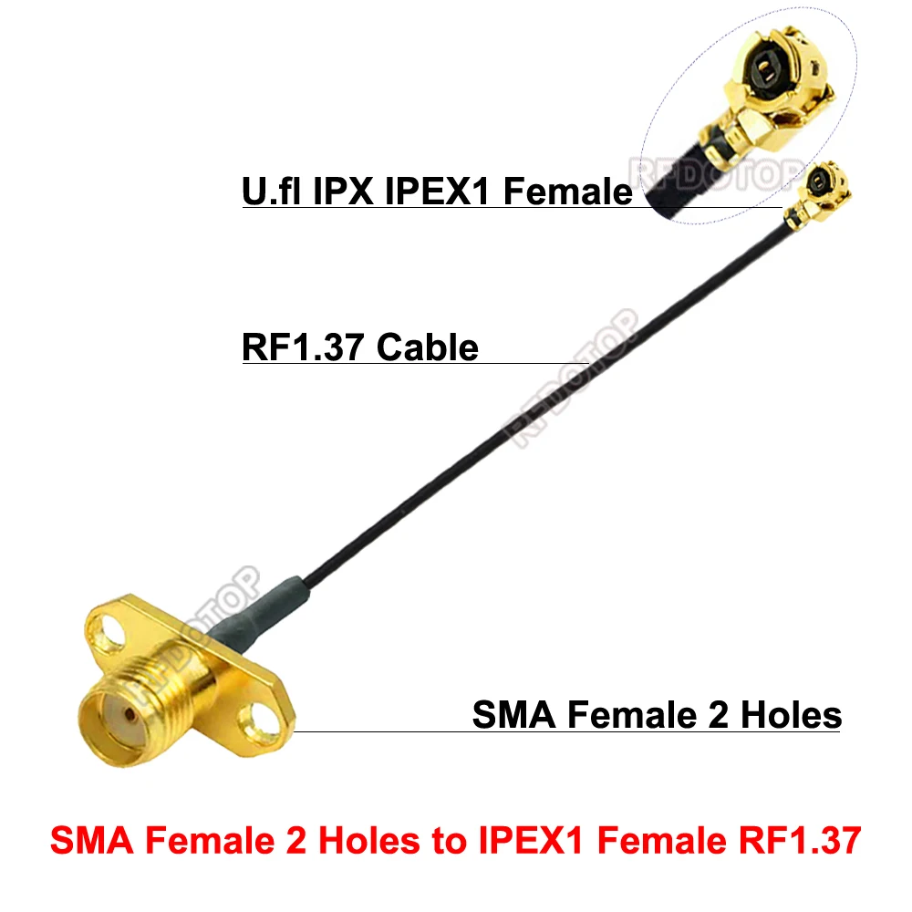 2PCS Flange Panel SMA Female 2 Holes to u.FL/IPEX-1 Female Connector RF1.37 Cable RF Jumper Pigtail for Router WiFi Antenna