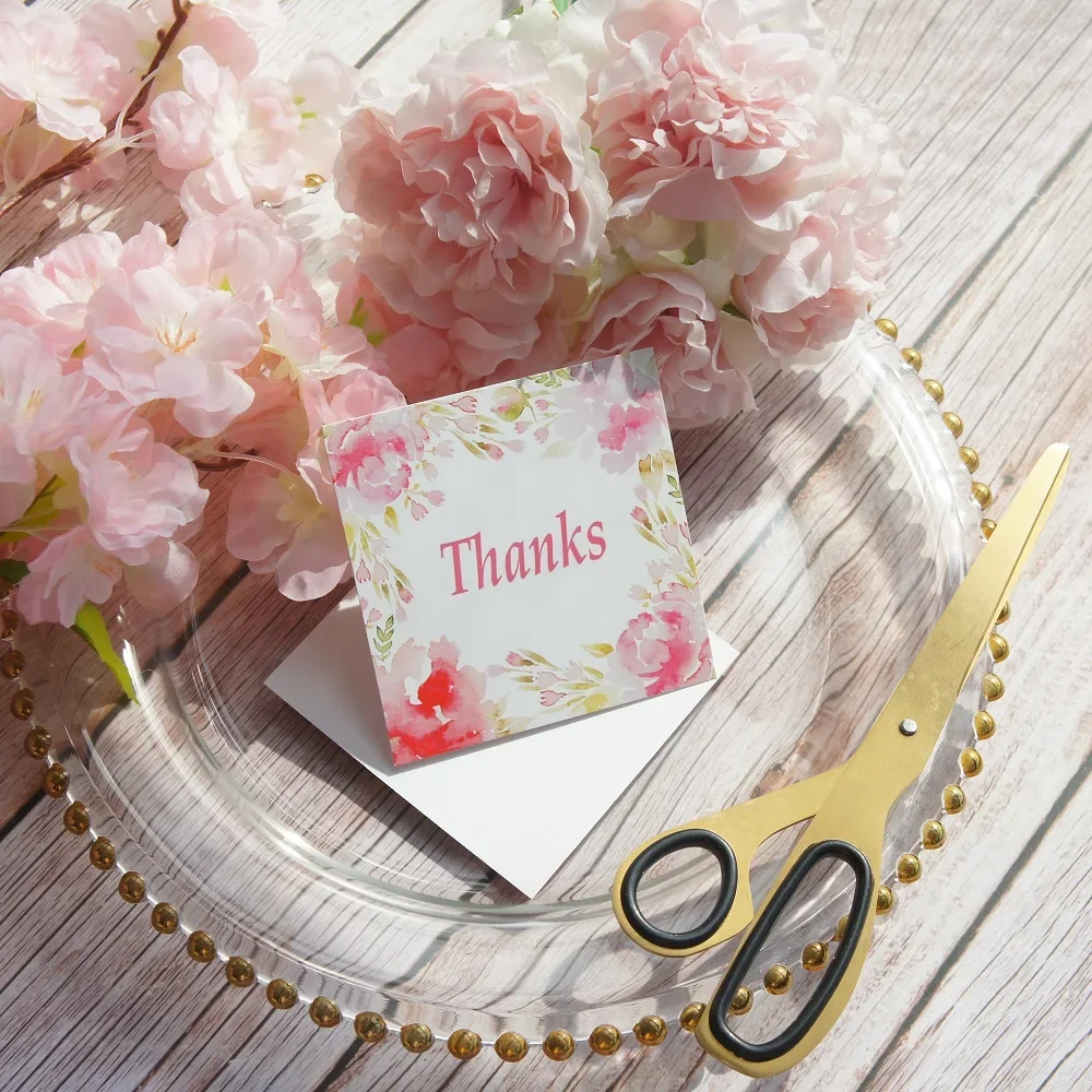 

50pcs Mini Thanks Card Water Color Light Pink Flower Style As Scrapbooking Invitation DIY Decor Party Gift Card Message Card