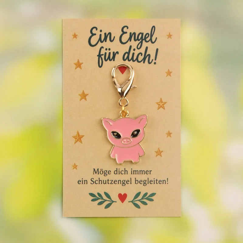 5/10item 2D Cute pink piggy keychain set Includes a German-language greeting card A thoughtful and meaningful gift to celebrate