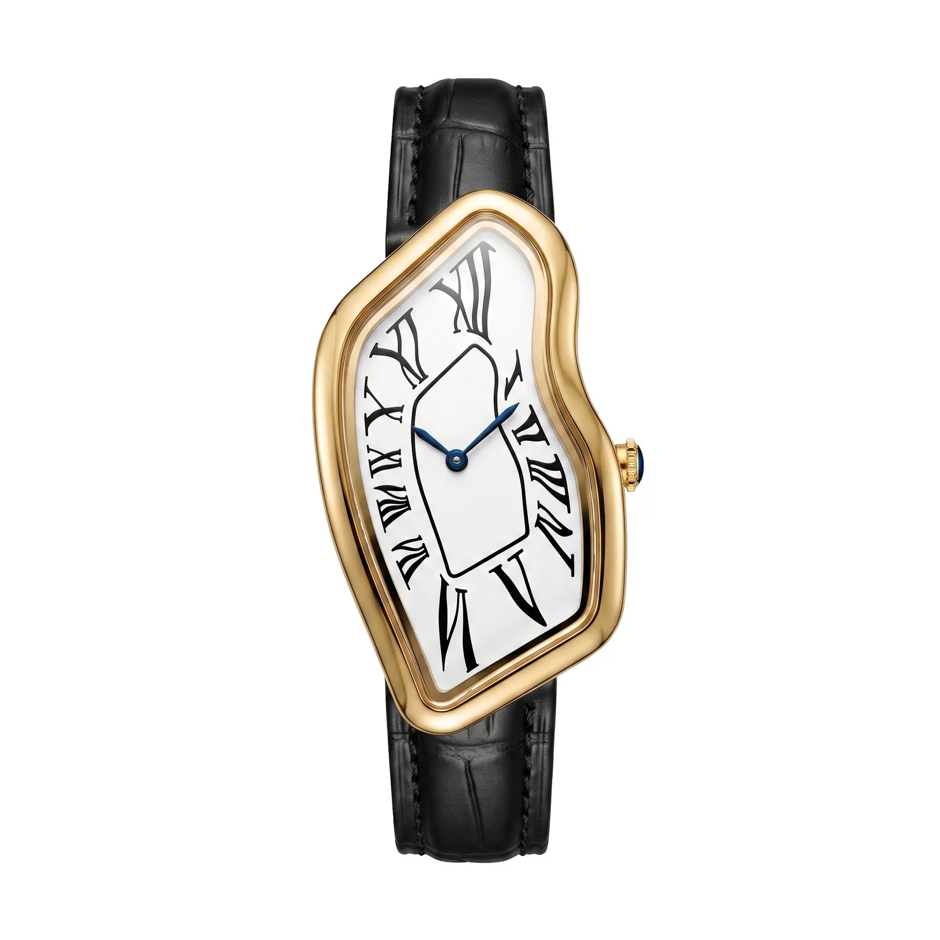 Women's Original Melted Twist Irregular Shape Watch for Couple with Light Luxury Waterproof Leather Strap Wristwatch