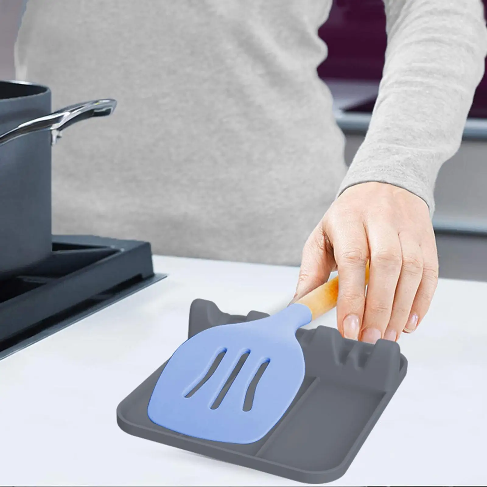 Silicone Spoon Rest Kitchen Utensil Holder Heat Resistant Multiple Spoon Rest Multifunctional Silicone Spade Mat Stand