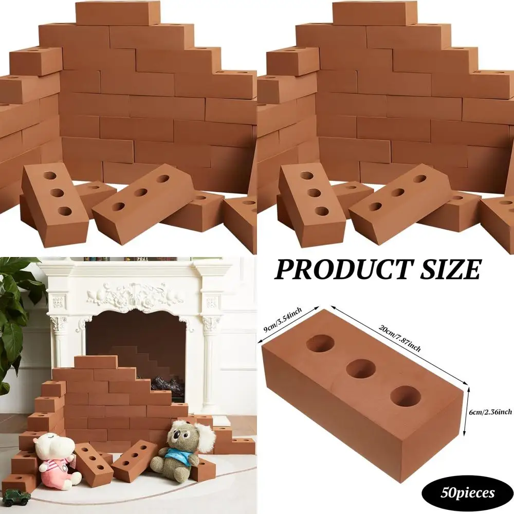 Set di blocchi da costruzione in schiuma da 50 pezzi per bambini - Grande giocattolo rotondo Cinderblock per impilare e costruire, 8x4x2.4 pollici