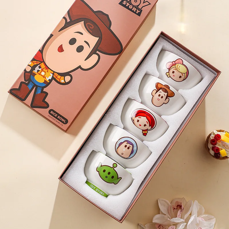 Disney Toy Story Anime Cute Small Bowl Rice And Soup Ceramic Tableware Set Cartoon Home Rice Bowl Gift Box With Handmade Gifts