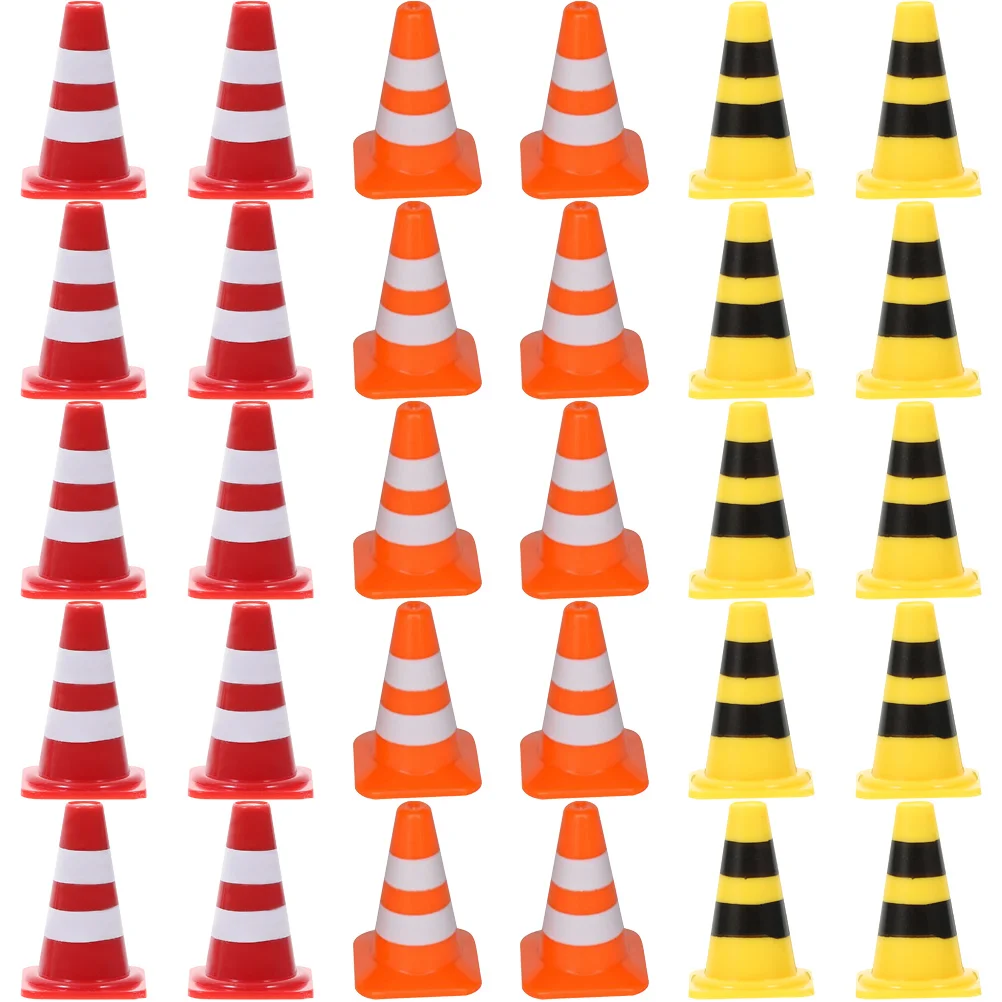 30Pcs Miniature Traffic Cones Traffic Signs Mini Traffic Signs Roadblocks Cone Pretend Play Mini Road Signs Hazard Cones