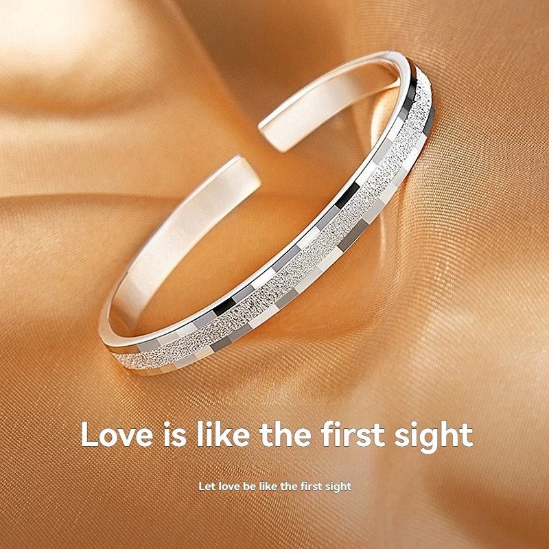 

Высококачественный женский двухрядный матовый браслет из стерлингового серебра S999, простой модный темперамент, открытый браслет-манжета, подарок на день рождения