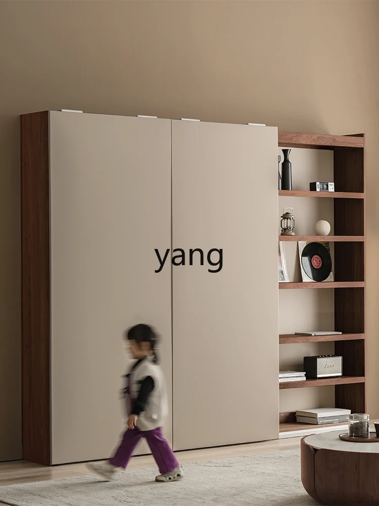 lmm1 white sliding door large bookcase integrated whole wall floor bookshelf living room black walnut