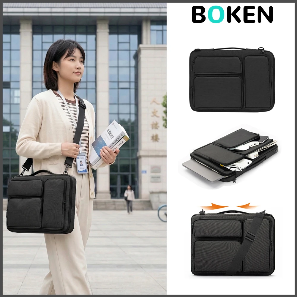 

Сумка для ноутбука 13, 14, 15,6 дюймов для MacBook Pro/Air, HP, Dell, Lenovo с плечевым ремнем, многофункциональная деловая сумка-портфель, чехол для компьютера